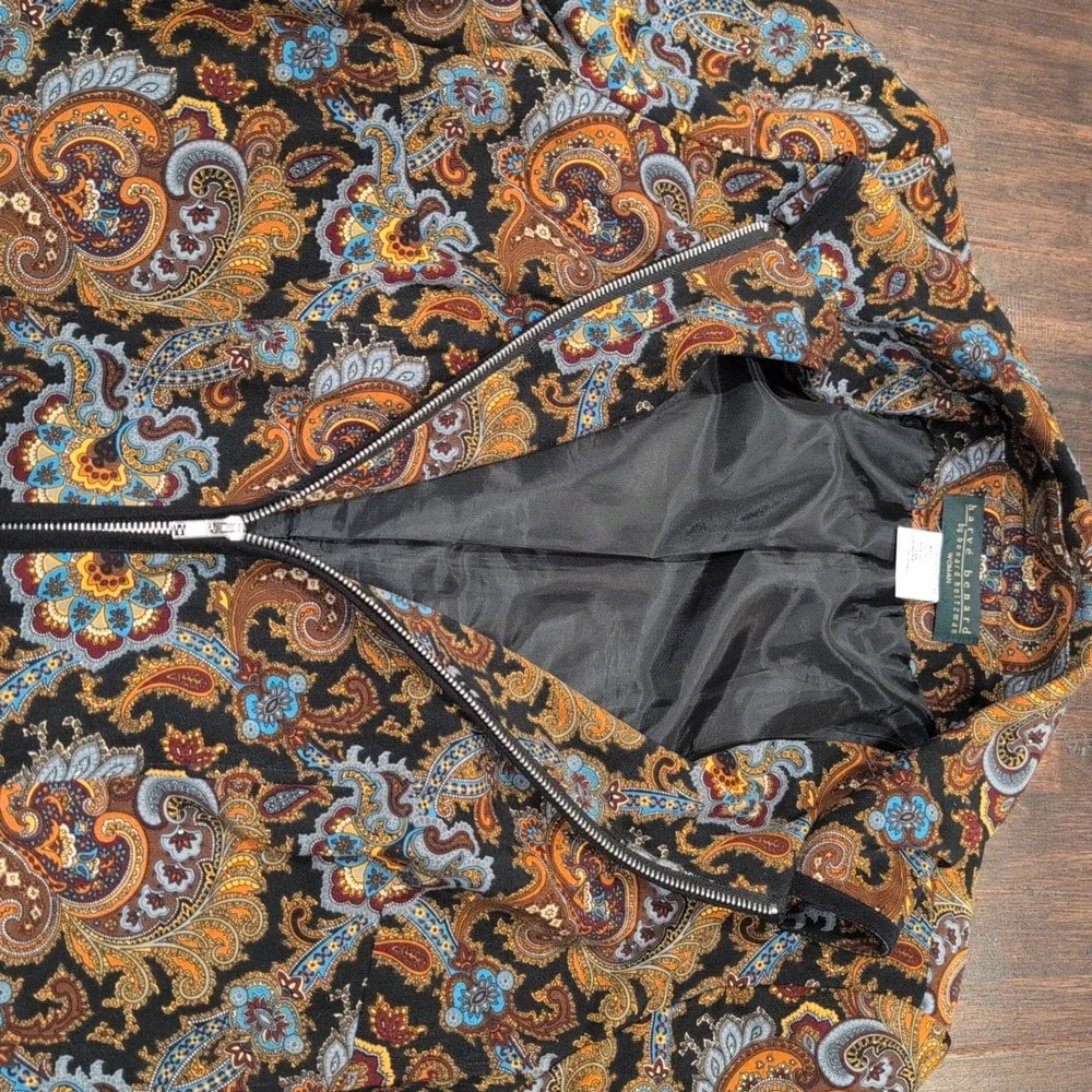 Harve Benard Paisley Print Zipper Jacket Blazer Women 16W Orange Blue Full Zip‎